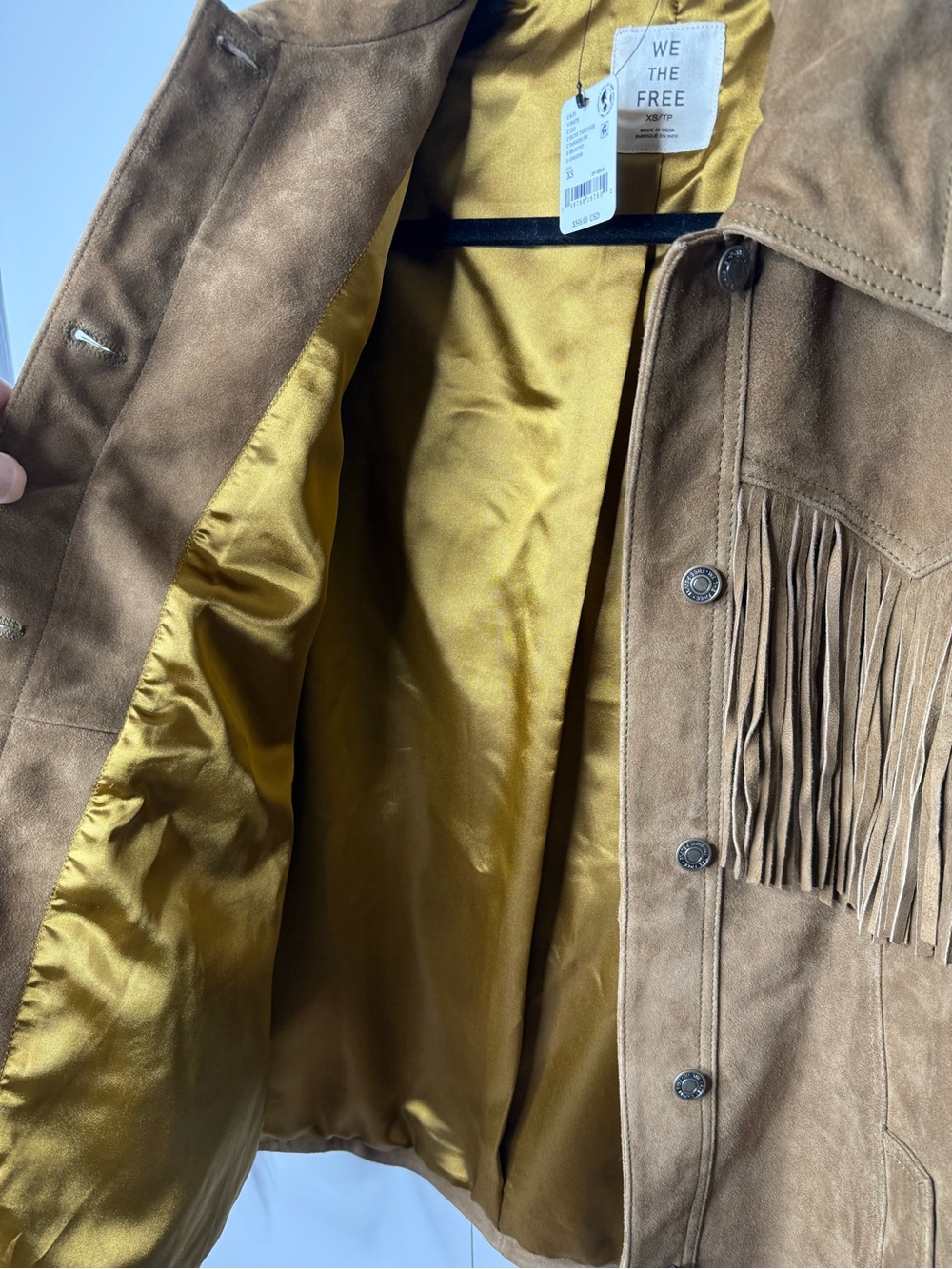 We The Free Fringe Out Suede Jacket Olive Tapenade Brown XS New 100% goat suede - Picture 11 of 13